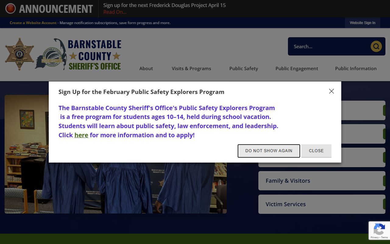 Barnstable County Sheriff website for busted mugshots and booking records