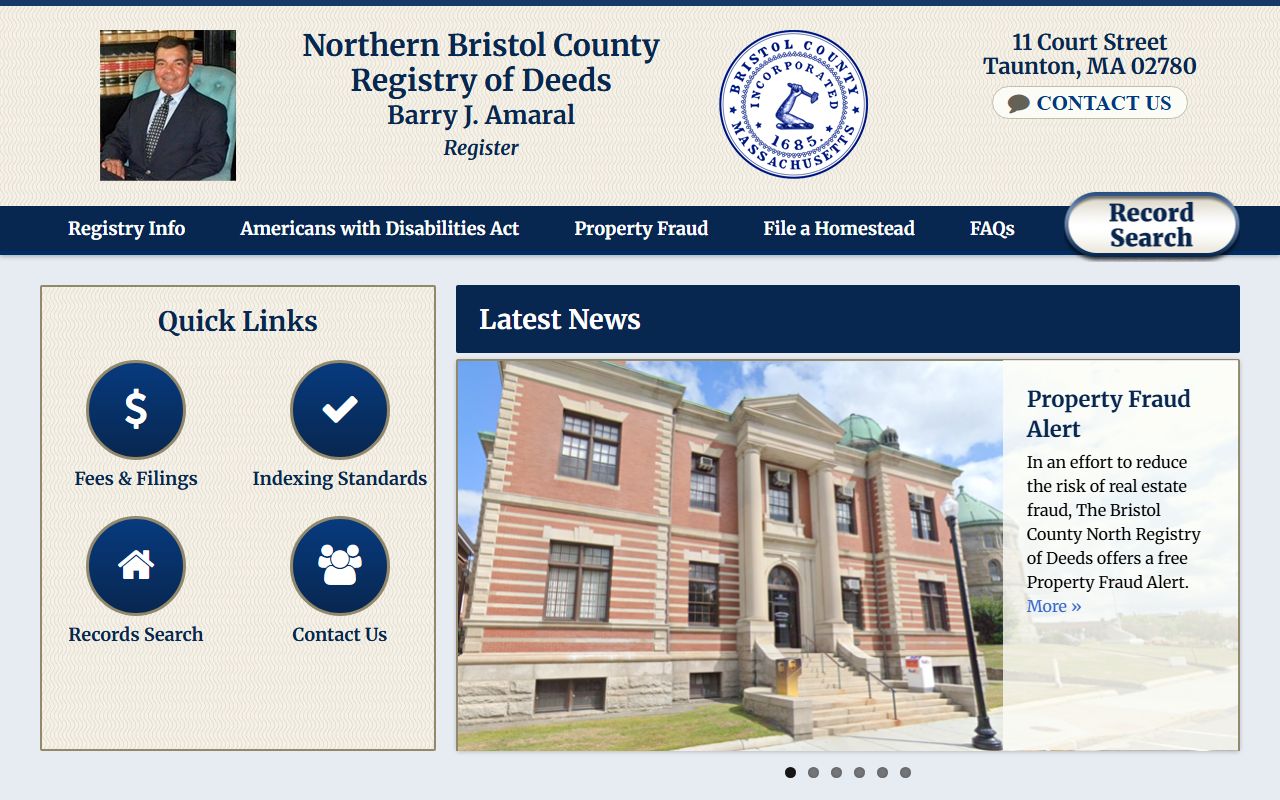 Bristol County Taunton Registry of Deeds for busted mugshots public record research