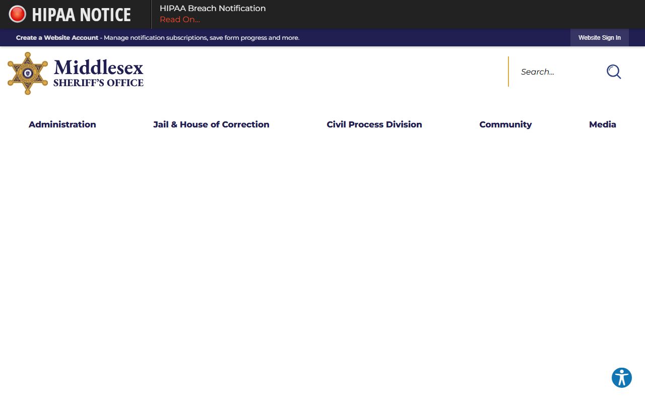 Middlesex County Sheriff's Office website for busted mugshots