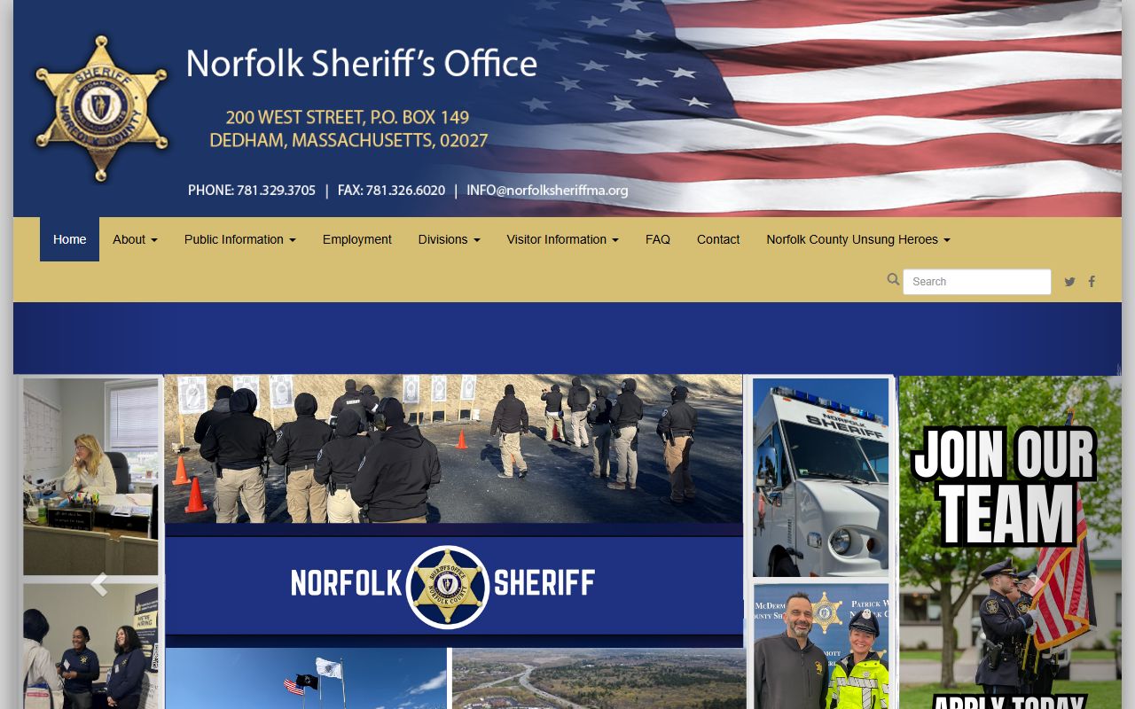 Norfolk County Sheriff's Office website for busted mugshots