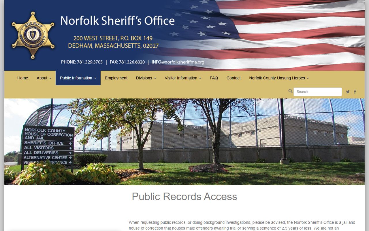 Norfolk County public records request page for busted mugshots